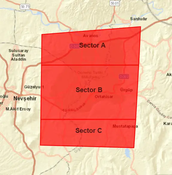 SHGM Slot Service Center meteorological assessment — red, yellow and green flag system for Cappadocia balloon flights.
