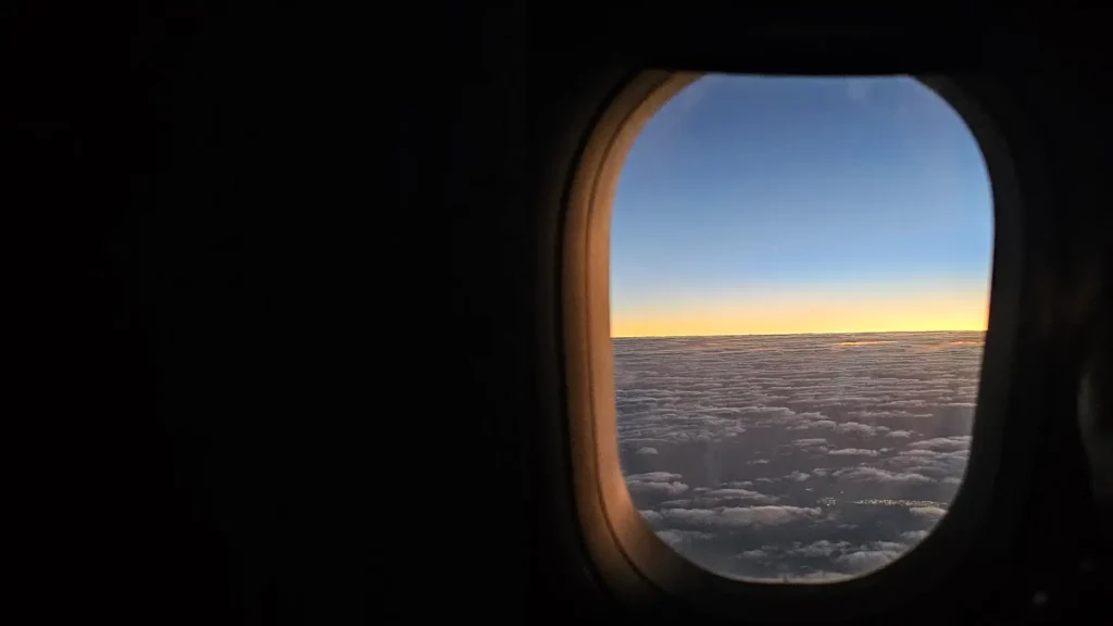 Dawn over the clouds from an airplane window on the Istanbul to Cappadocia flight