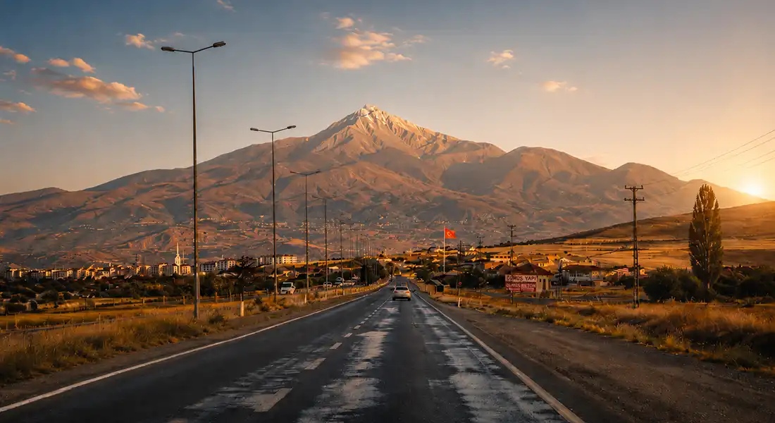 Mount Erciyes seen from the road between Kayseri Airport and Göreme