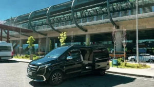 Private transfer from Kayseri Airport to Göreme, Mercedes V-Class waiting at the terminal with door open